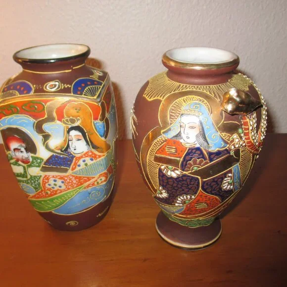 Two Antique Hand Painted Japanese Vases